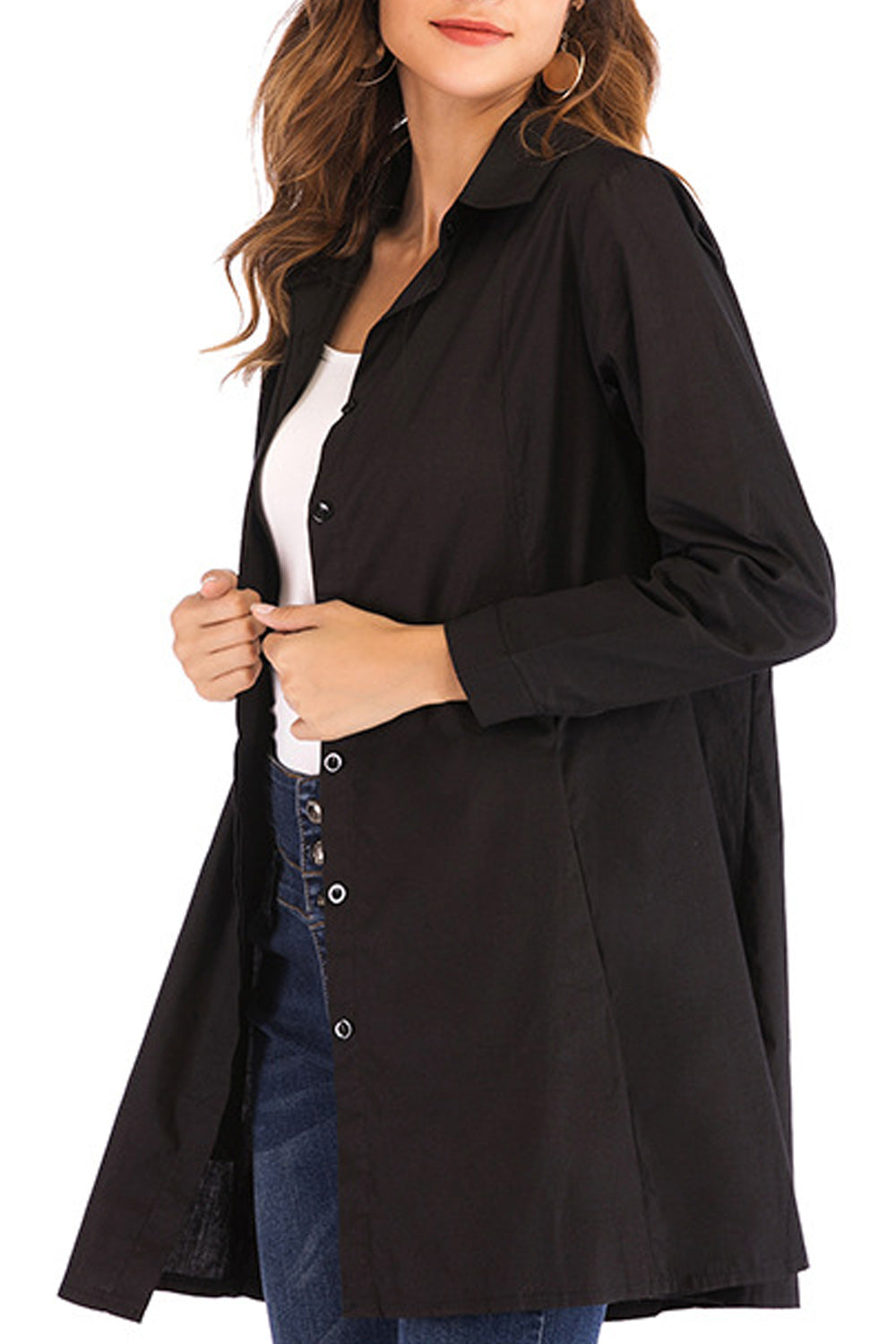 Women Elegant Solid Colored Long Sleeve Collar Neck Breathable Shirt