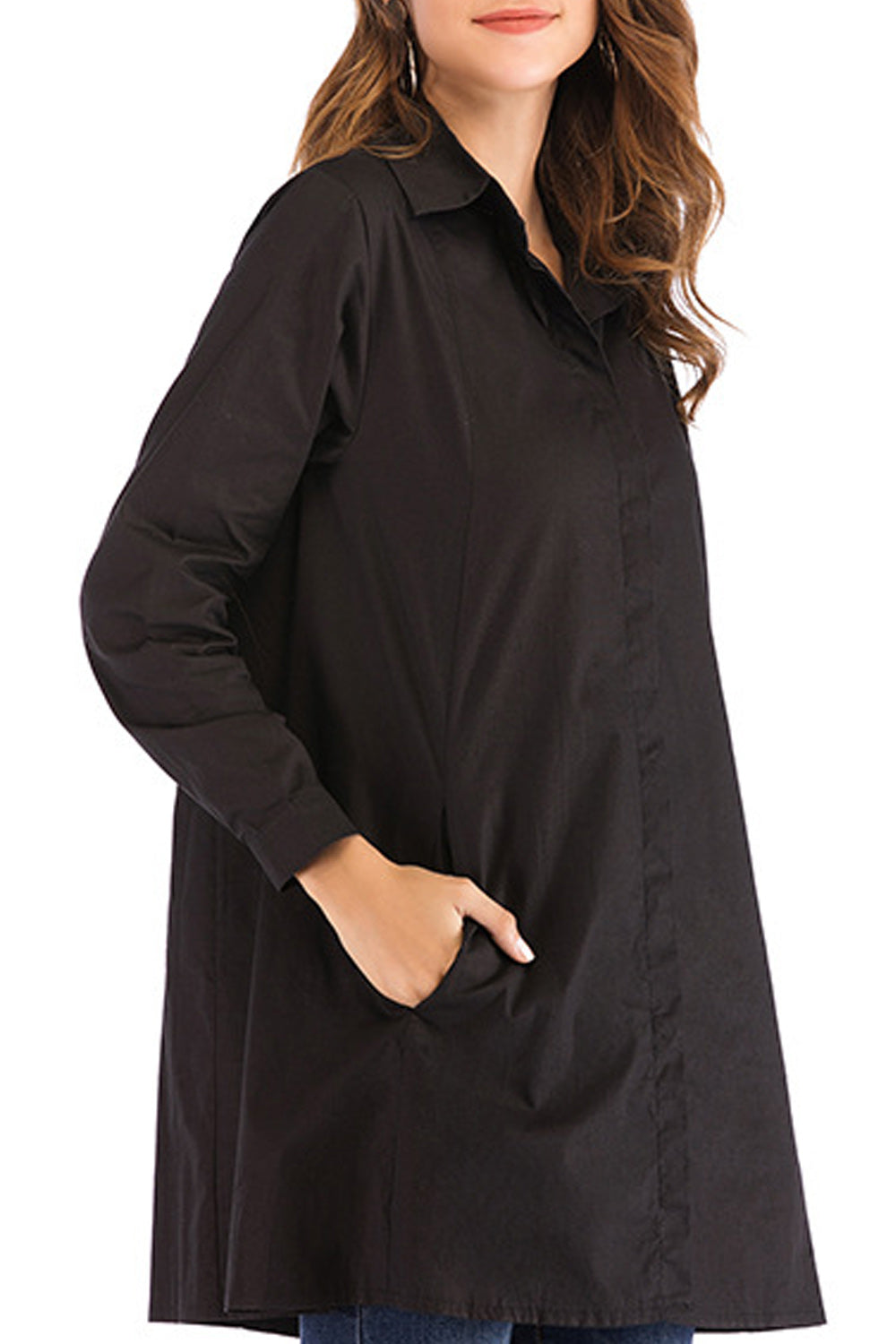 Women Elegant Solid Colored Long Sleeve Collar Neck Breathable Shirt