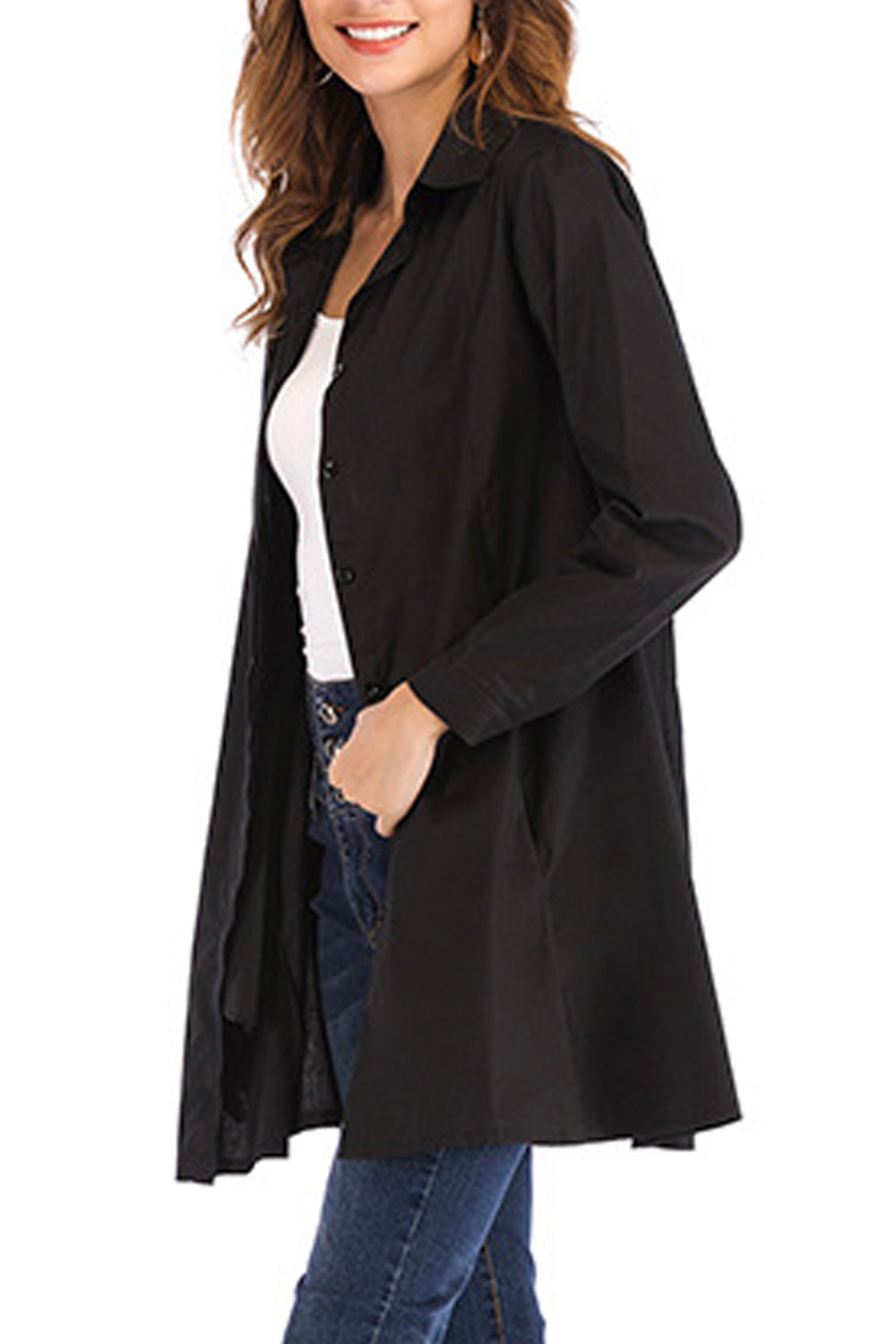 Women Elegant Solid Colored Long Sleeve Collar Neck Breathable Shirt