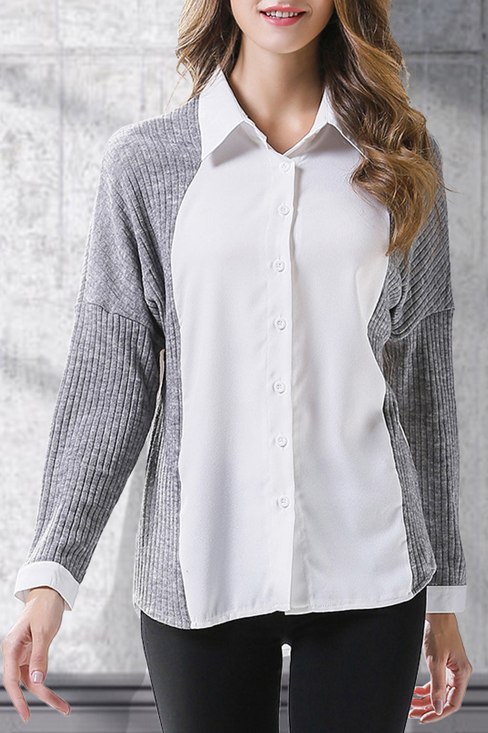 Women Lovely Long Sleeve Easy Collar Neck Solid Pattern Shirt