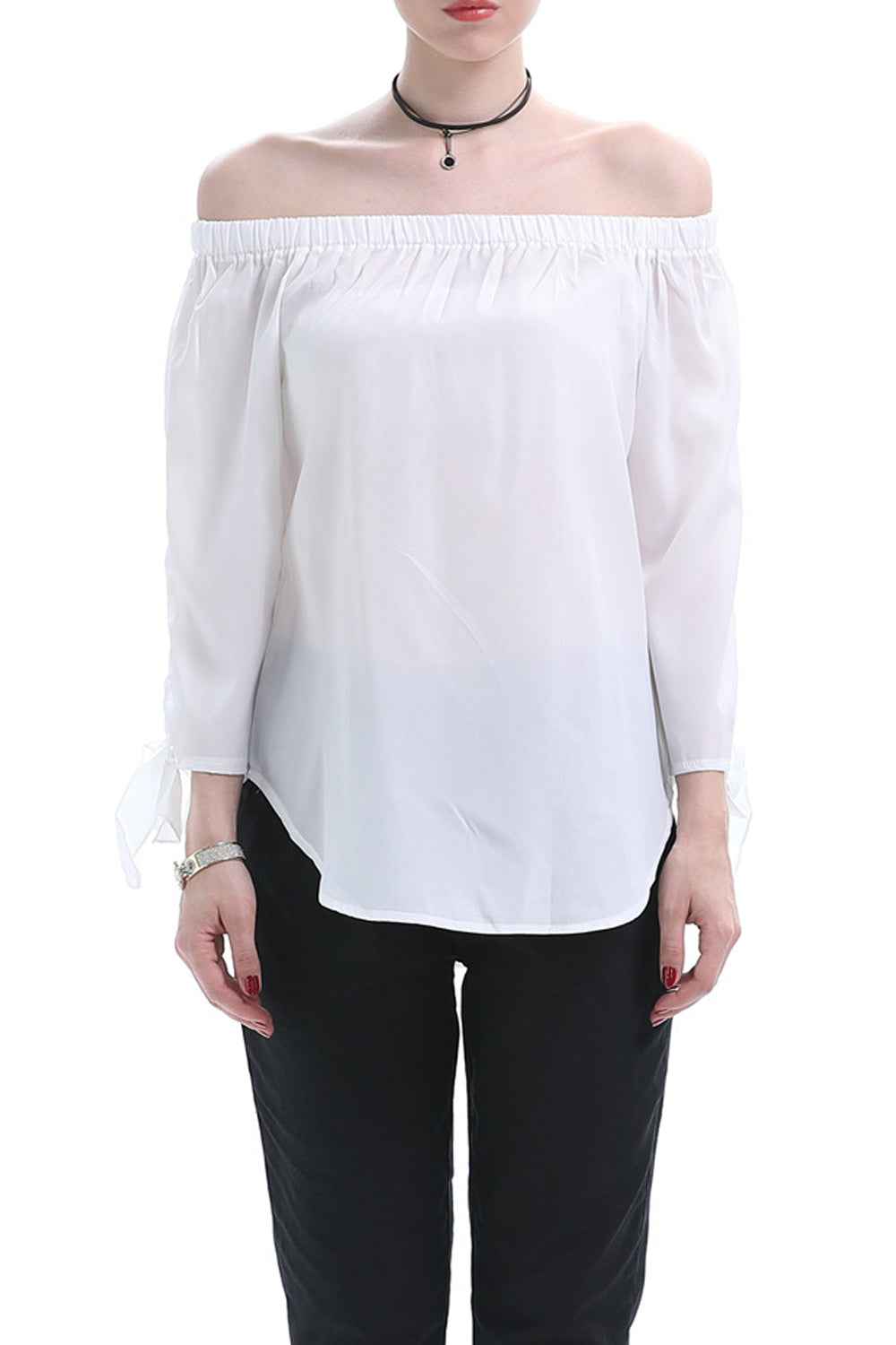 Women Beautiful Solid Colored Trendy Off-Shoulder Long Sleeve Shirt