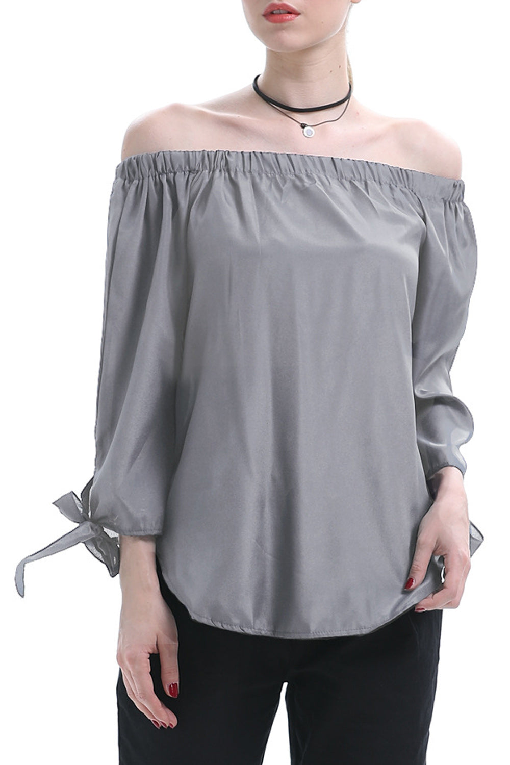 Women Beautiful Solid Colored Trendy Off-Shoulder Long Sleeve Shirt