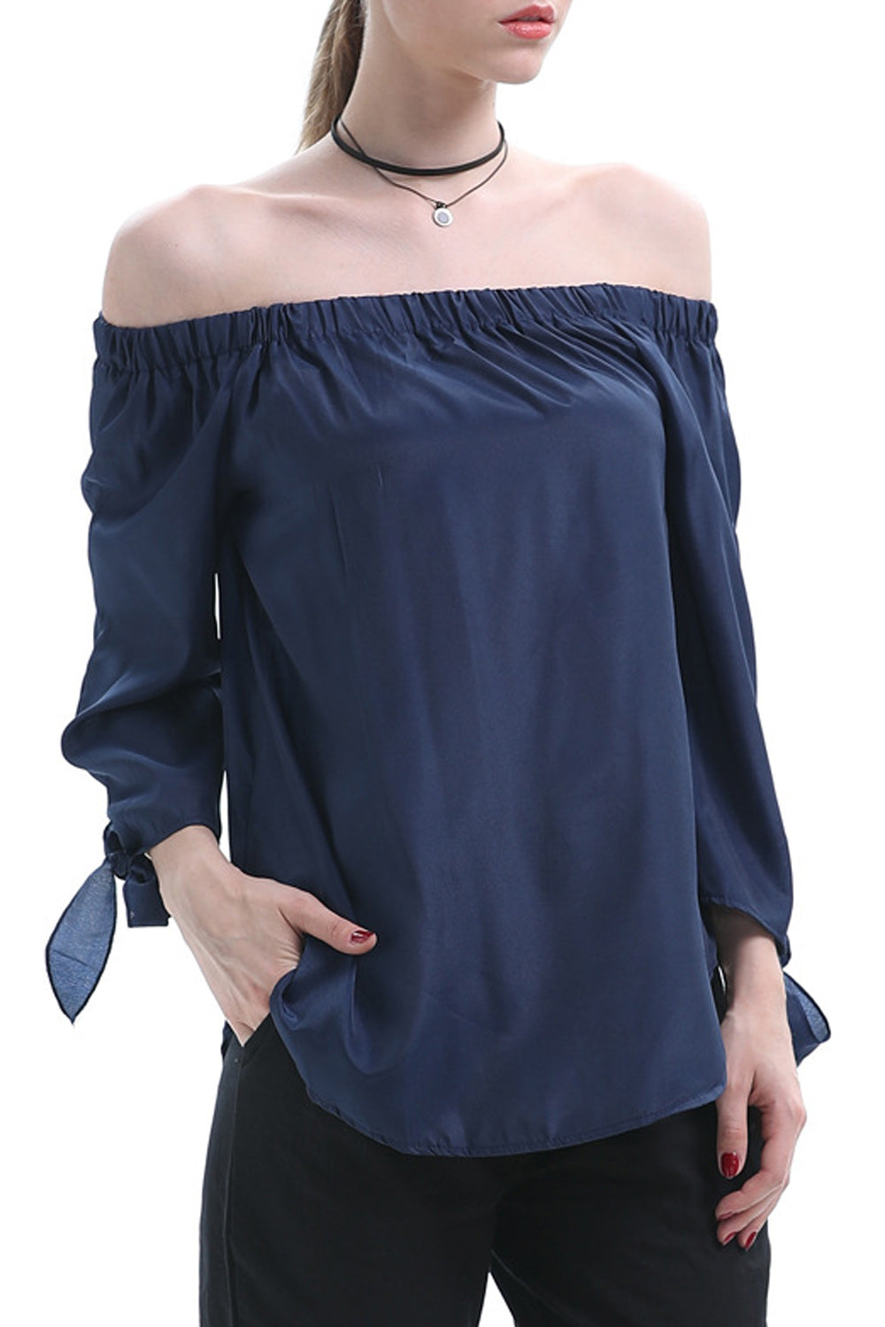 Women Beautiful Solid Colored Trendy Off-Shoulder Long Sleeve Shirt