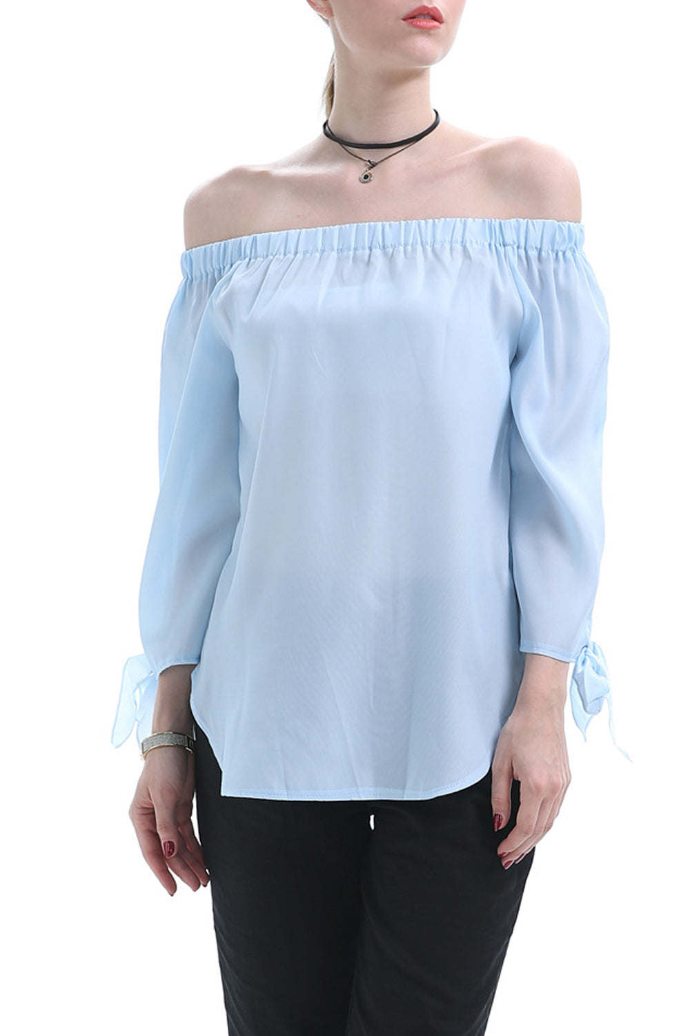 Women Beautiful Solid Colored Trendy Off-Shoulder Long Sleeve Shirt