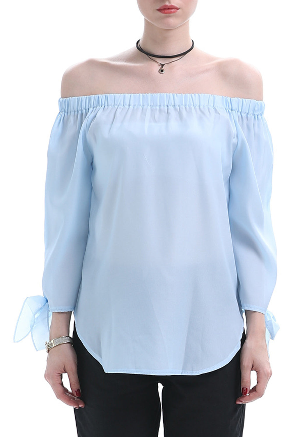 Women Beautiful Solid Colored Trendy Off-Shoulder Long Sleeve Shirt