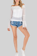 Women Fashionable Off-Shoulder Flared Long Sleeve Polka Dotted Shirt
