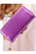 Women Double Zipper Solid Colored Thick Leather Long Clutch