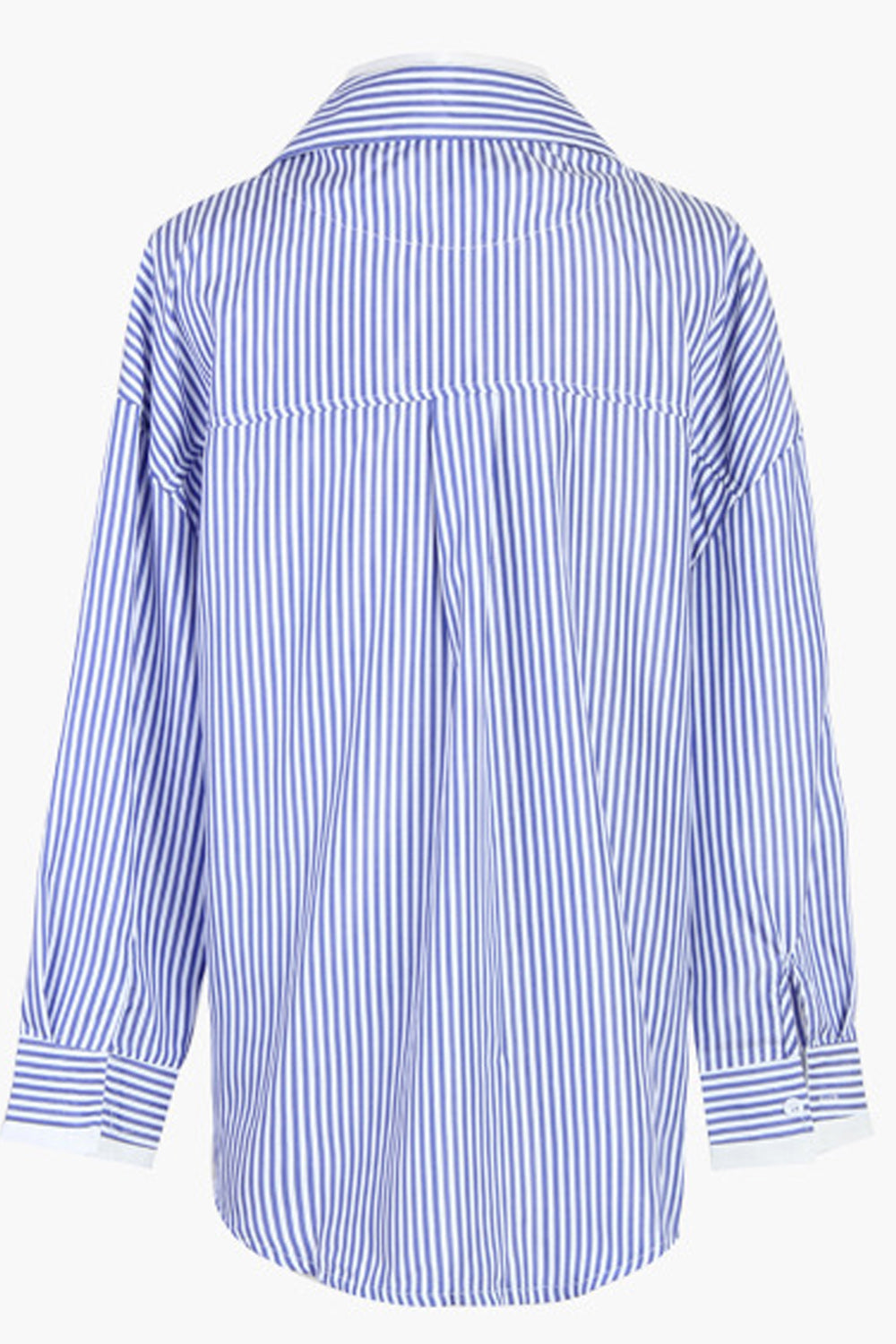 Women Fashionable Collar Neck Stripe Patter Button Closure Trendy Shirt