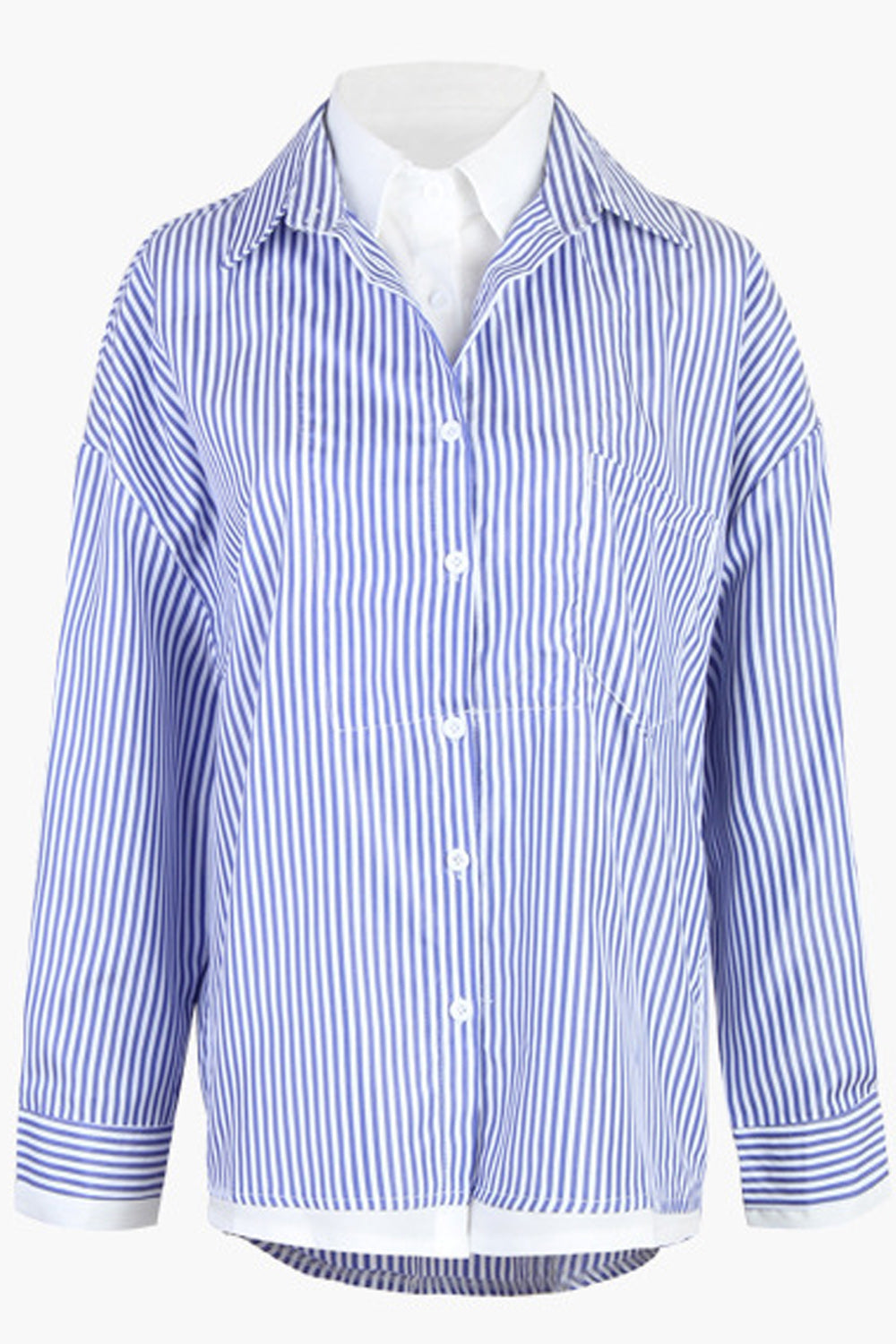 Women Fashionable Collar Neck Stripe Patter Button Closure Trendy Shirt