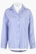 Women Fashionable Collar Neck Stripe Patter Button Closure Trendy Shirt