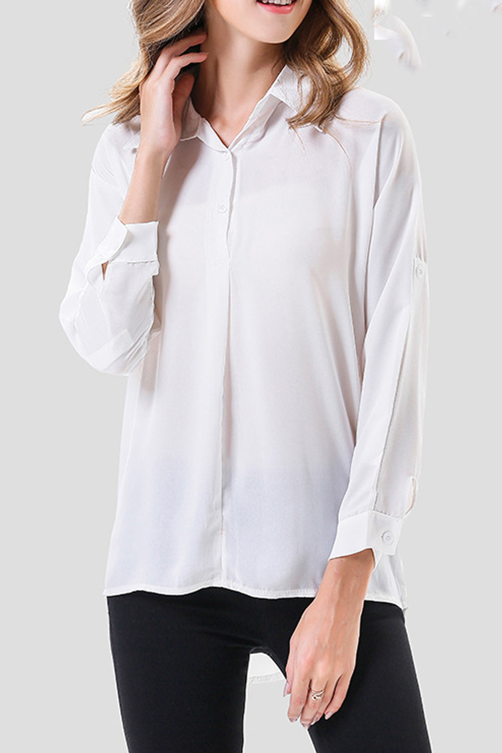 Women Breathable Thin Button Closure Collar Neck Long Sleeve Shirt