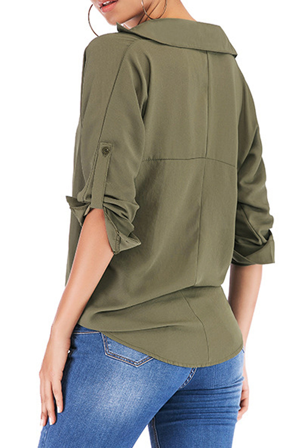 Women Breathable Thin Button Closure Collar Neck Long Sleeve Shirt
