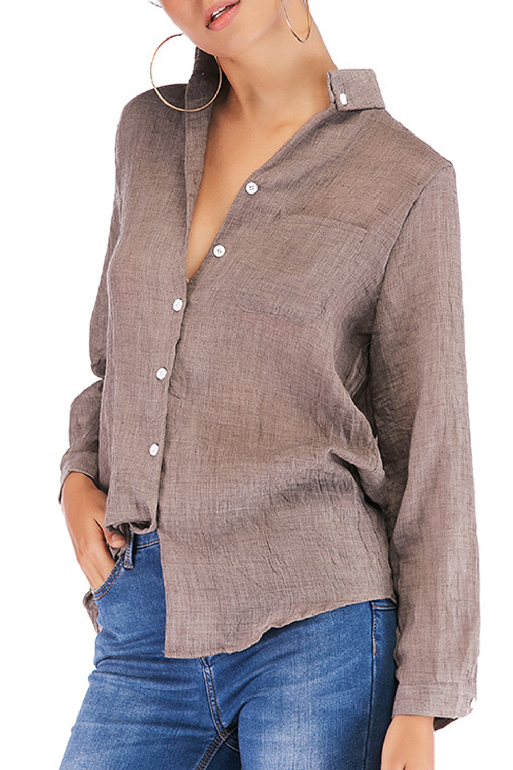 Women Classy Stand Up Collar Thin Breathable Long Sleeve Elegant Shirt