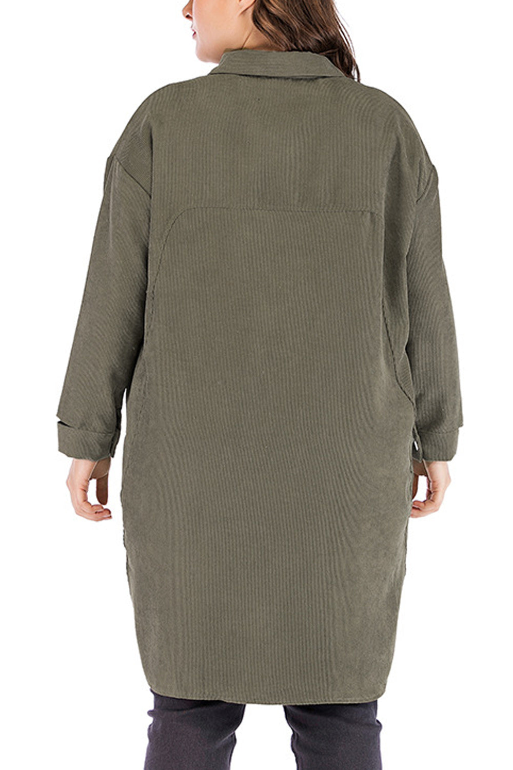 Women Snap Button Solid Colored Mid Length Side Pockets Shirt