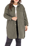 Women Snap Button Solid Colored Mid Length Side Pockets Shirt