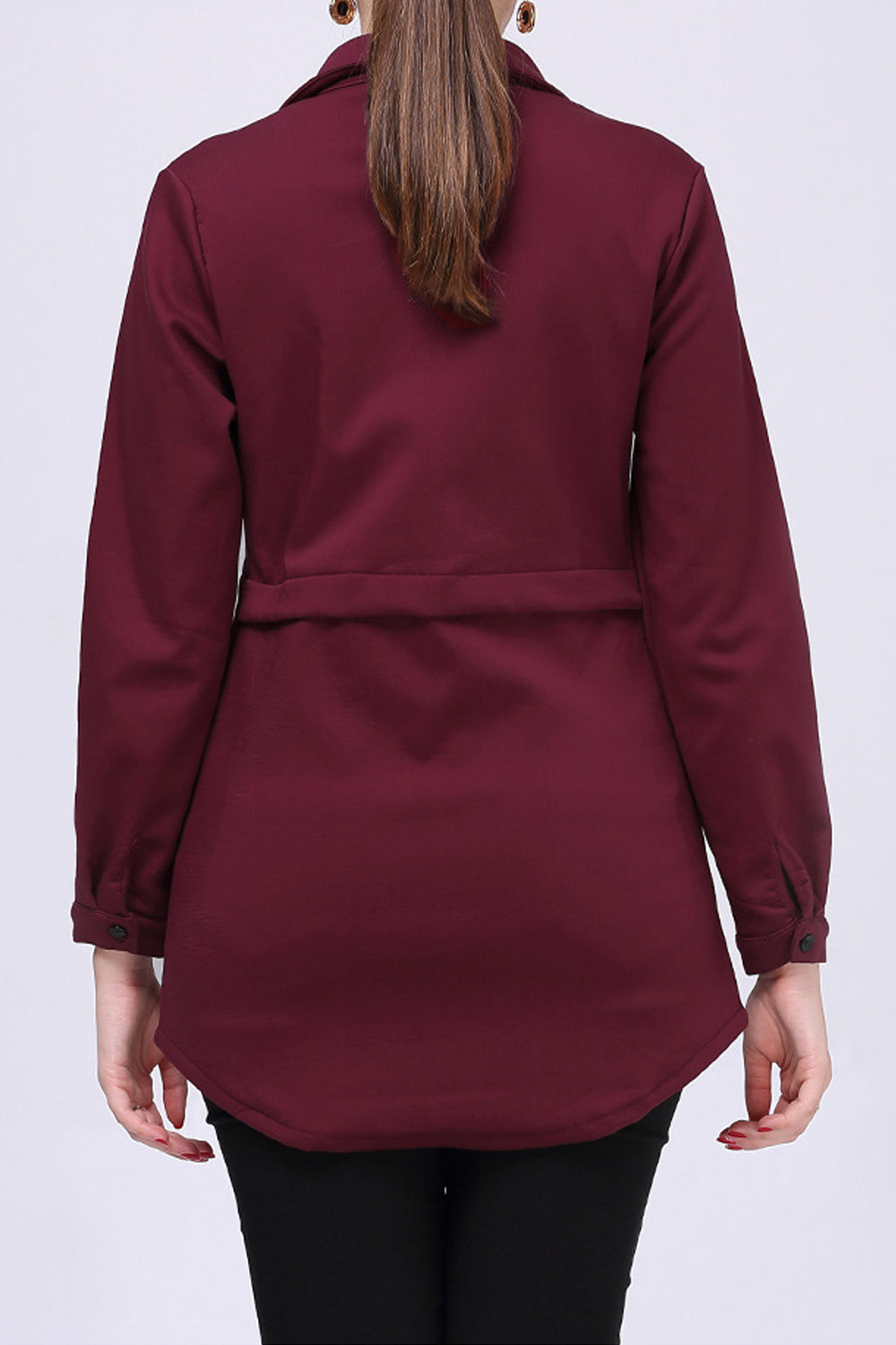 Women Collar Neck Button Down Closure Solid Colored Elegant Shirt