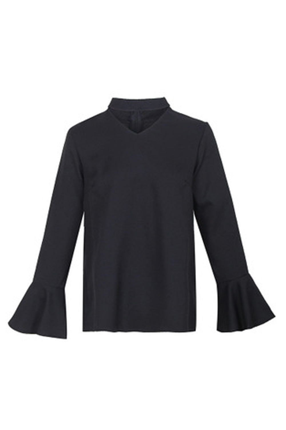 Women Classy Stand Collar Chiffon Horn Long Sleeve Shirt