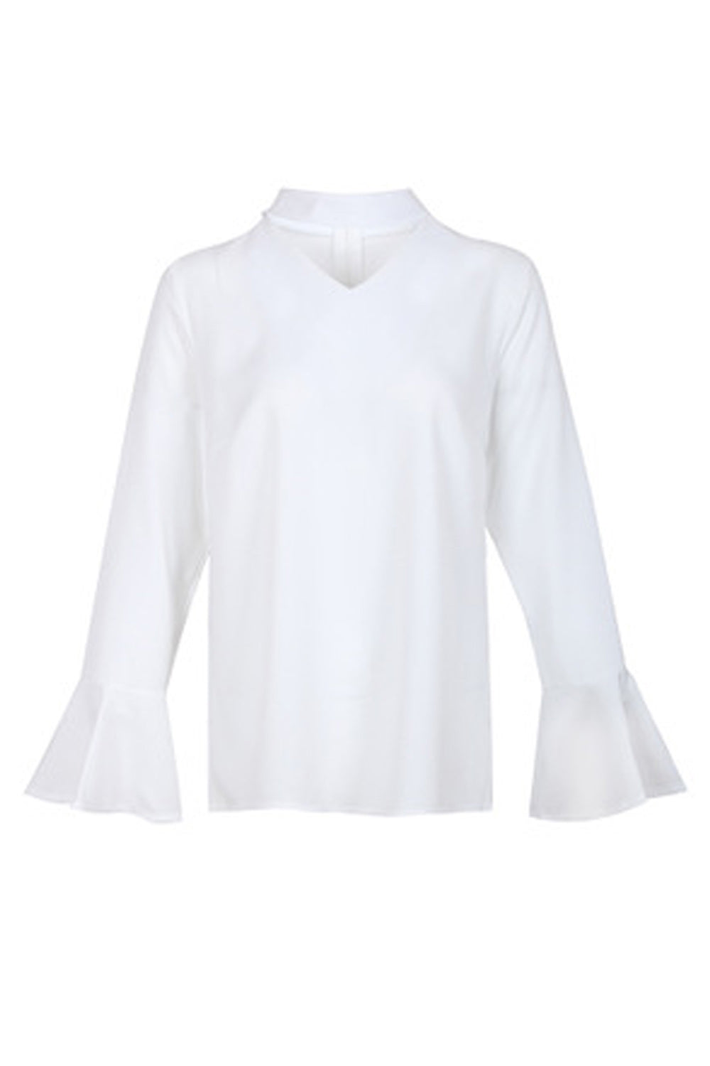 Women Classy Stand Collar Chiffon Horn Long Sleeve Shirt