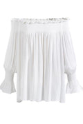 Women Elegant Solid Colored Off-Shoulder Long Sleeve Fashionable Shirt