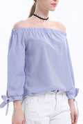 Women Off-Shoulder Long Sleeve Striped Pattern Fashionable Casual Shirt
