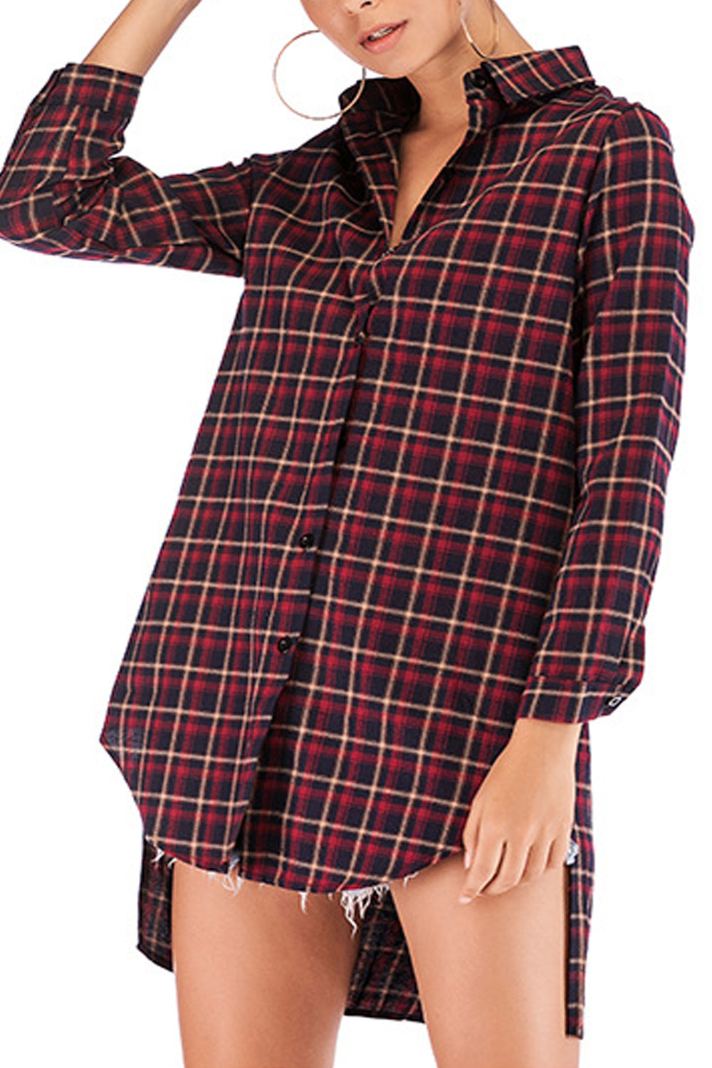 Women Stand Up Collar Long Sleeve Elegant Mid Length Shirt