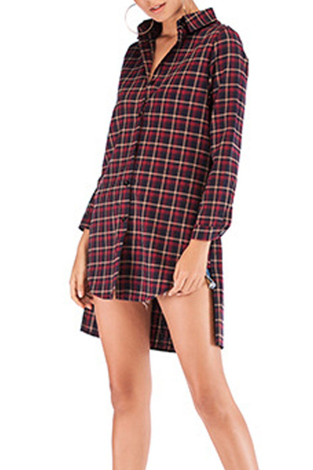 Women Stand Up Collar Long Sleeve Elegant Mid Length Shirt
