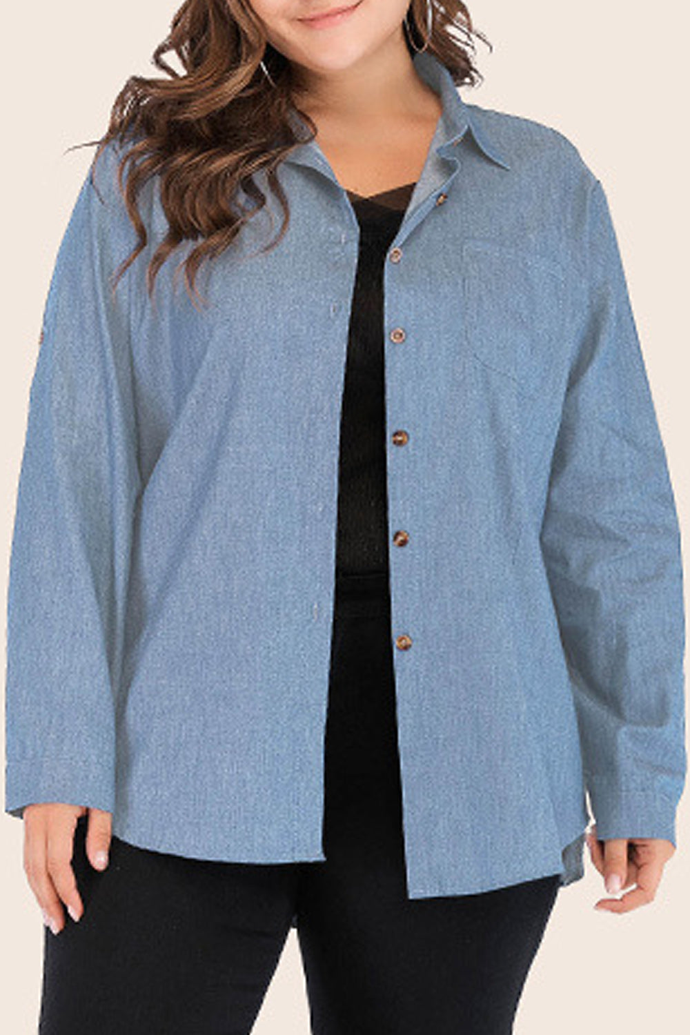 Women Comfortable Folded Long Sleeve Stylish Autumn Season Denim Shirt