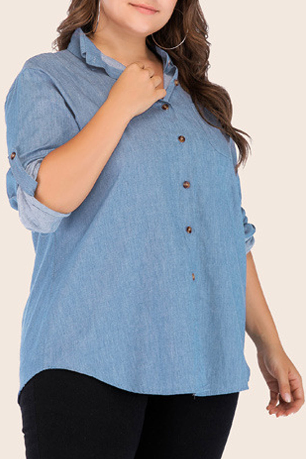 Women Comfortable Folded Long Sleeve Stylish Autumn Season Denim Shirt