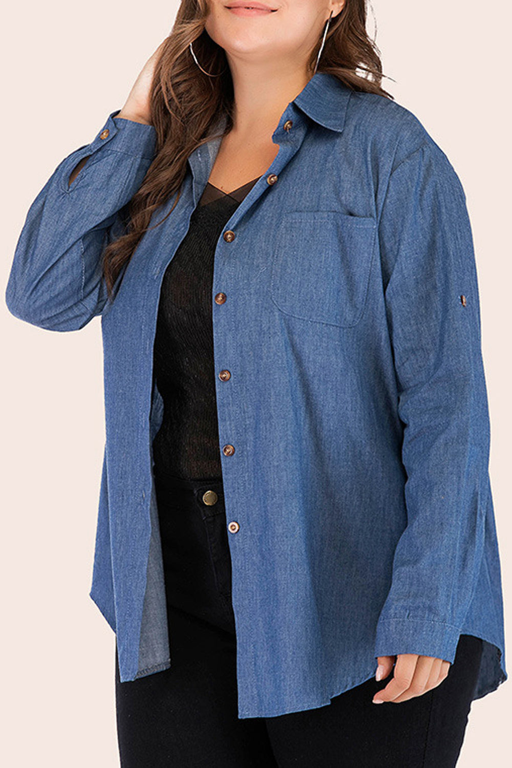 Women Comfortable Folded Long Sleeve Stylish Autumn Season Denim Shirt