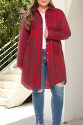 Women Mid Length Loose Style Breathable Striped Pattern Shirt