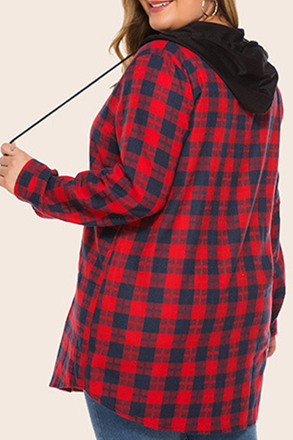 Women Classy Plaid Pattern Hooded Neck Breathable Loose Shirt