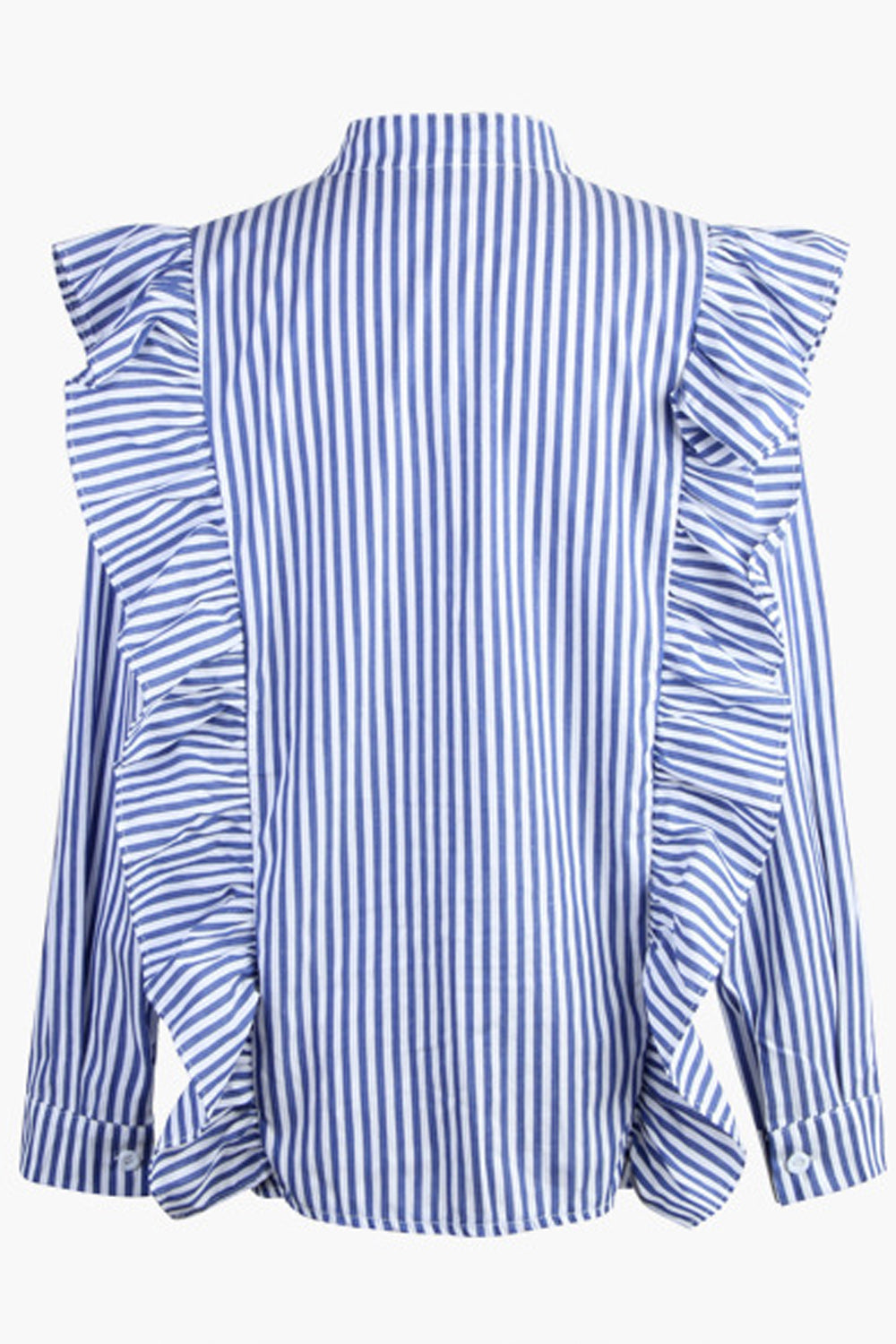 Women Long Sleeve Striped Pattern Ruffled Style Shirt