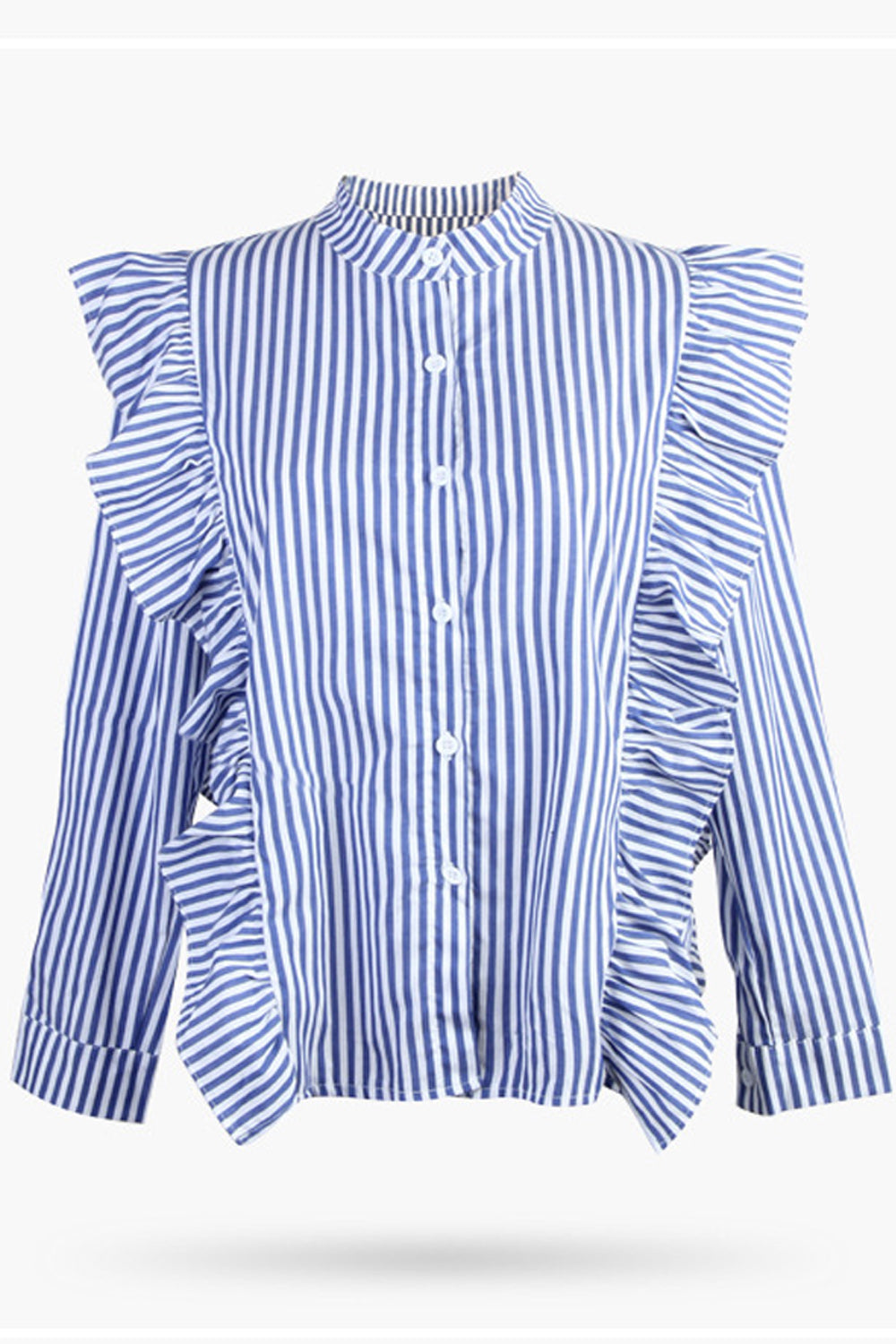 Women Long Sleeve Striped Pattern Ruffled Style Shirt