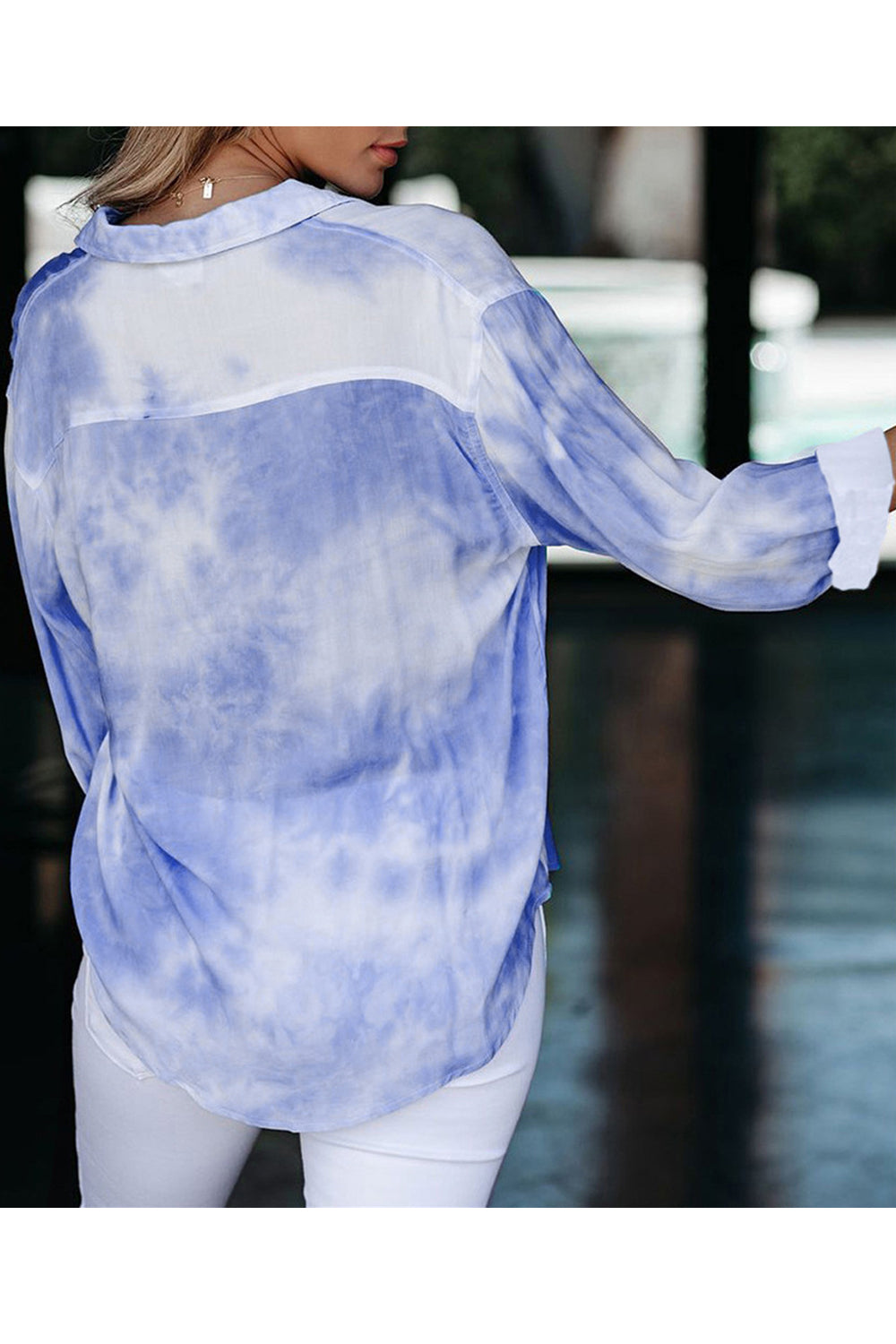 Women Elegant Tie Dye Pattern Easy Button Closure Casual Shirt