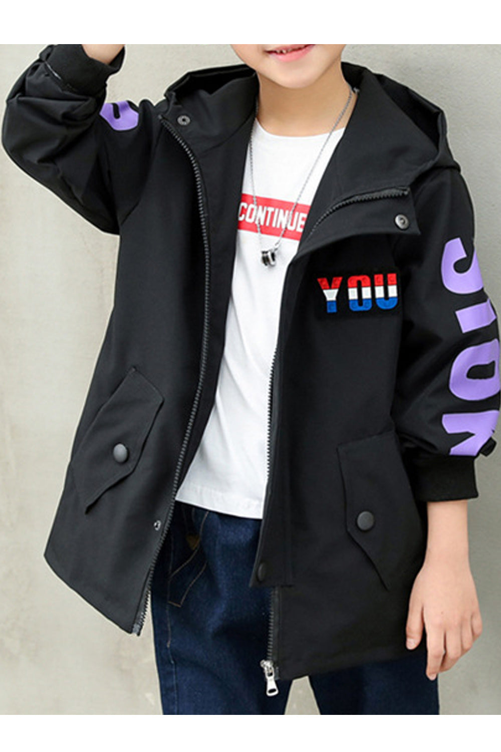 Kids Boys Elasticated Cuff Long Sleeve Warm Hood Neck Stylish Jacket