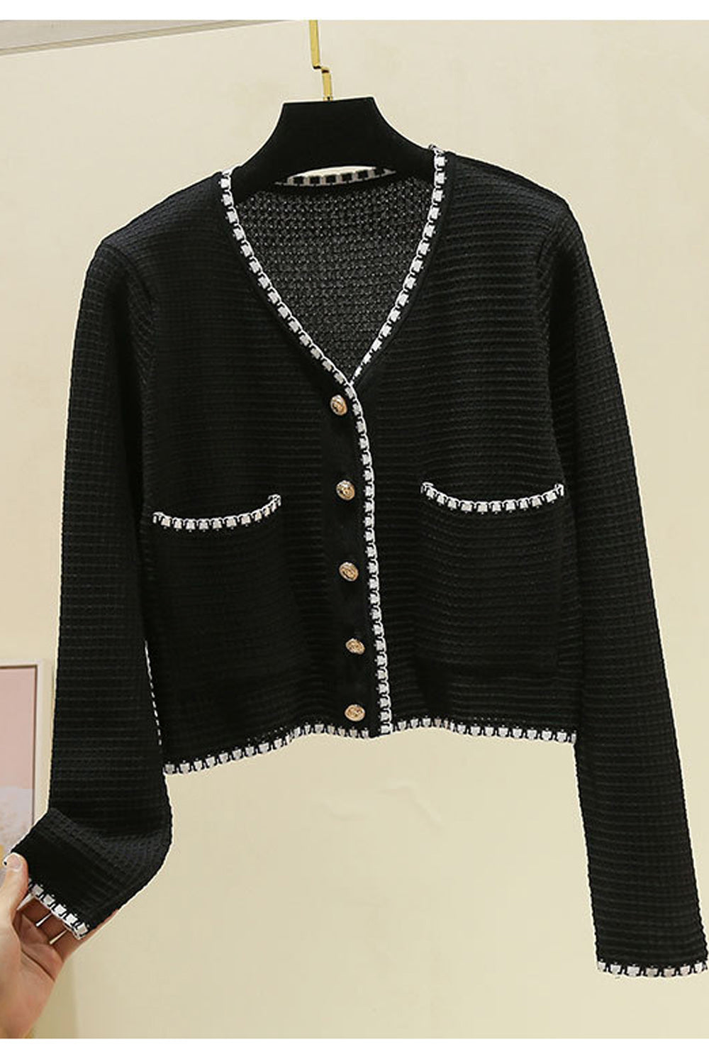 Women V-Neck Double Pockets Long Sleeve Magnificent Cardigan