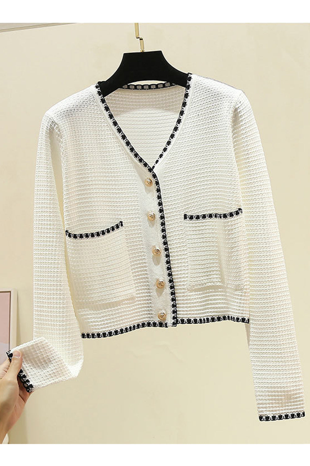 Women V-Neck Double Pockets Long Sleeve Magnificent Cardigan