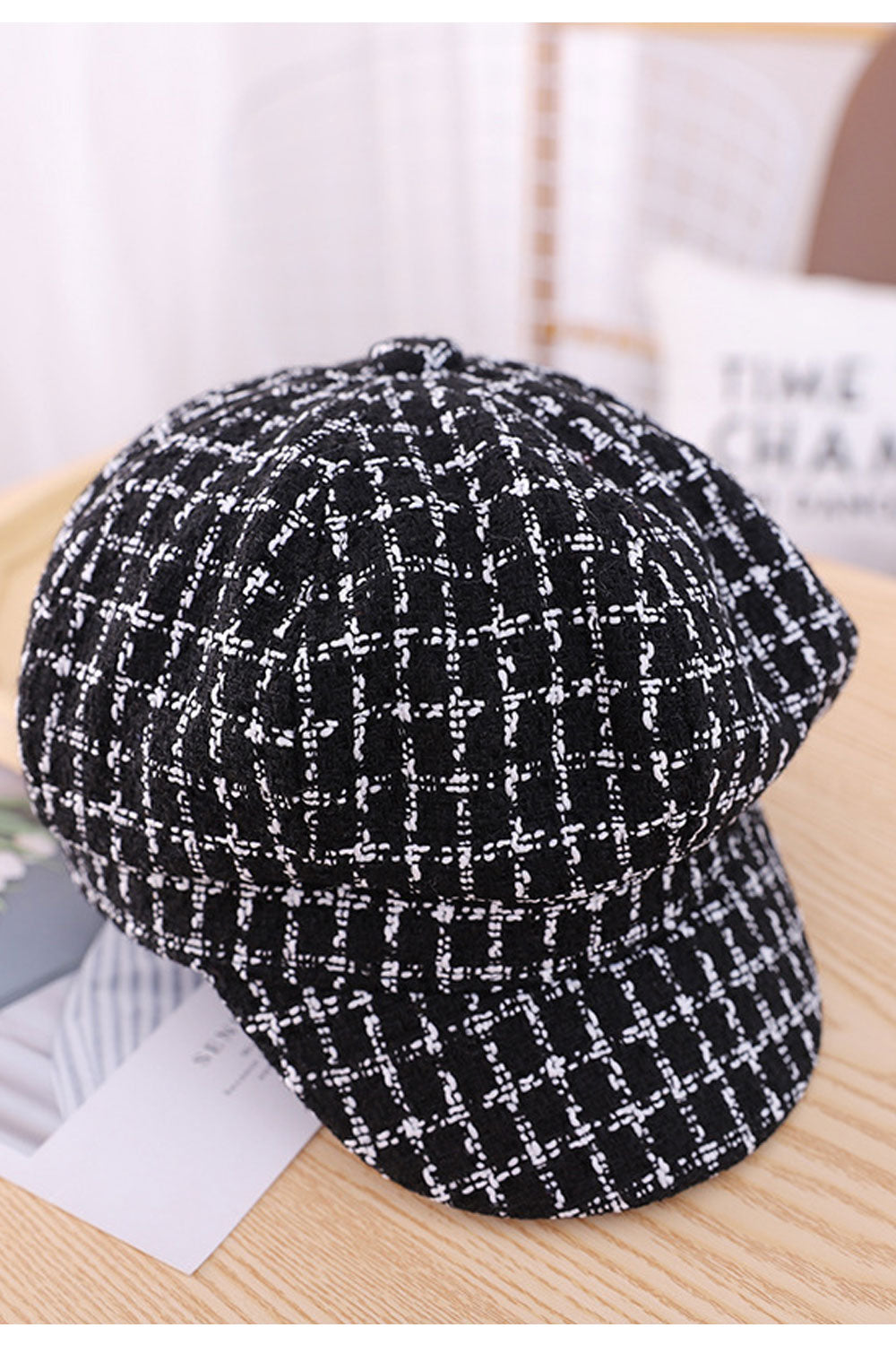 Kids Girls Dome Styled Plaid Pattern Thick Outdoor Winter Hat