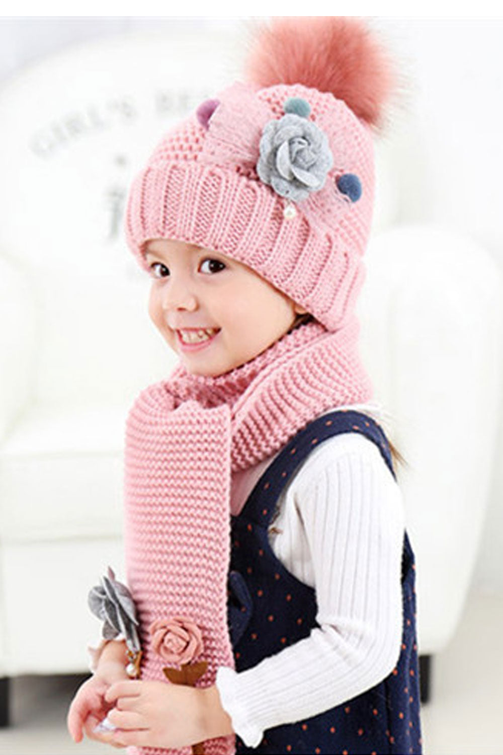 Kids Girls Casual Winter Season Thick Solid Pattern Lovely Winter Hat