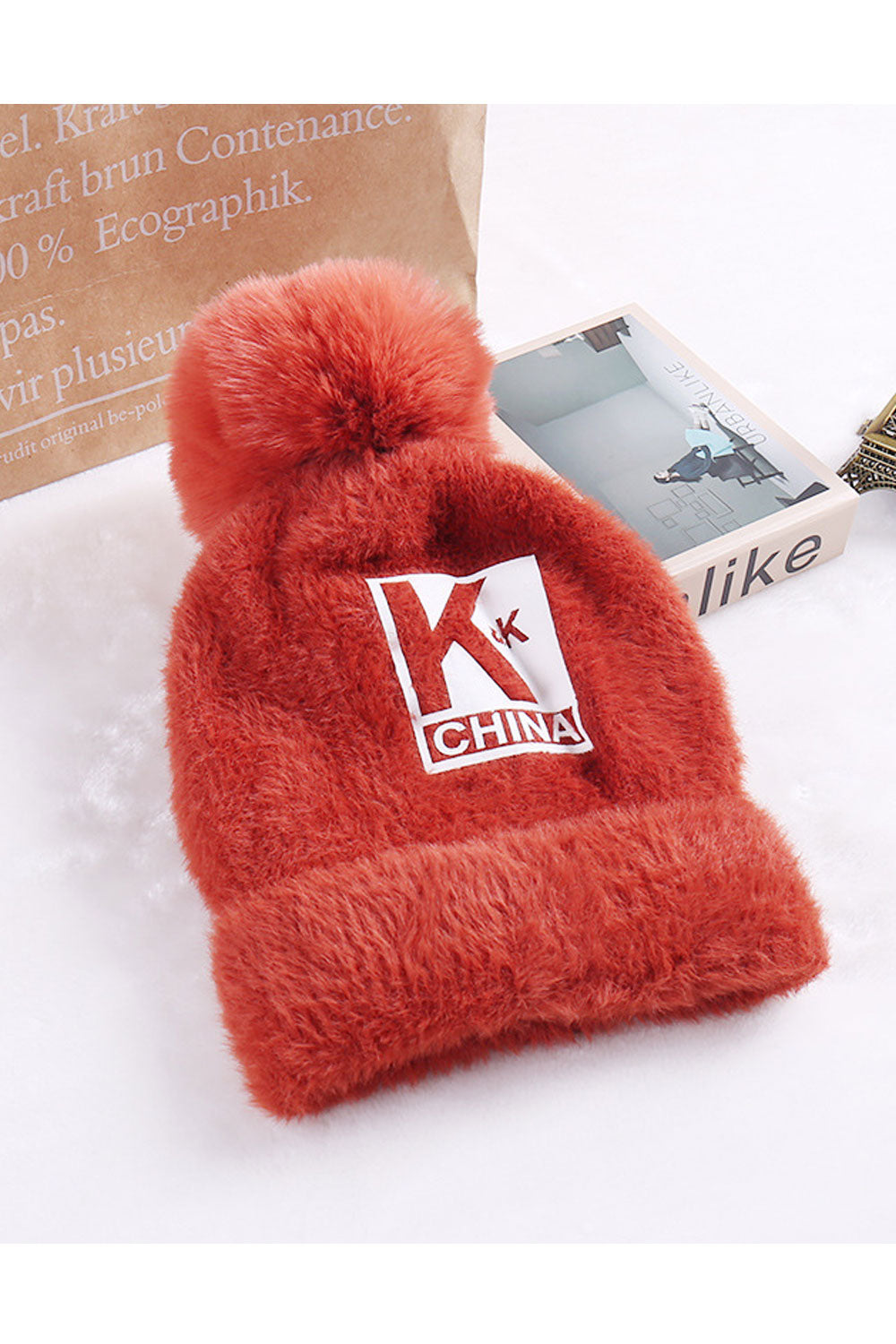 Women Casual Hairball Decoration Warm Knitted Hat