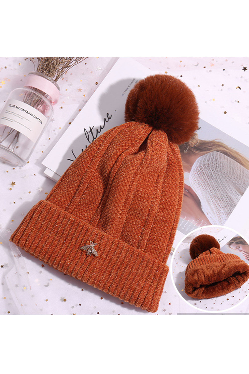 Women Casual Hairball Decoration Warm Knitted Hat