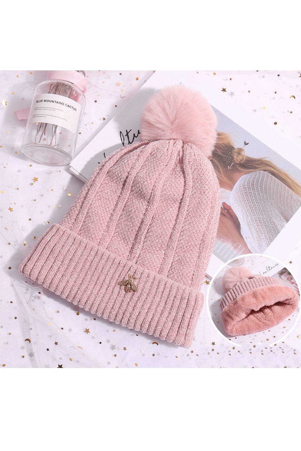 Women Casual Hairball Decoration Warm Knitted Hat