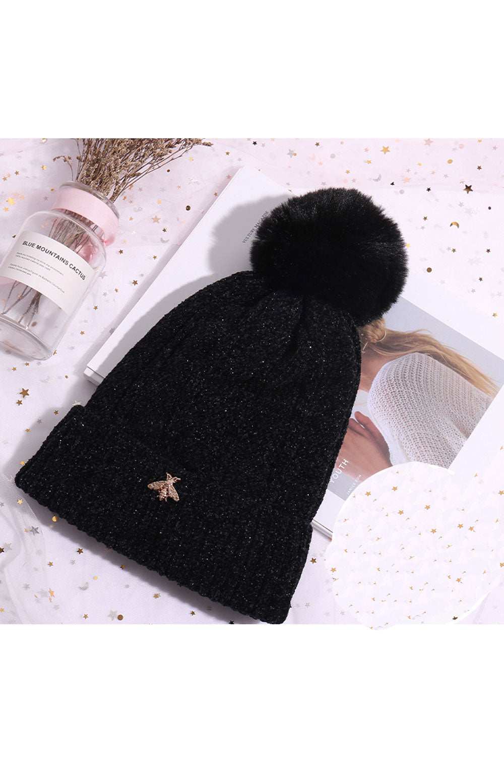 Women Casual Hairball Decoration Warm Knitted Hat