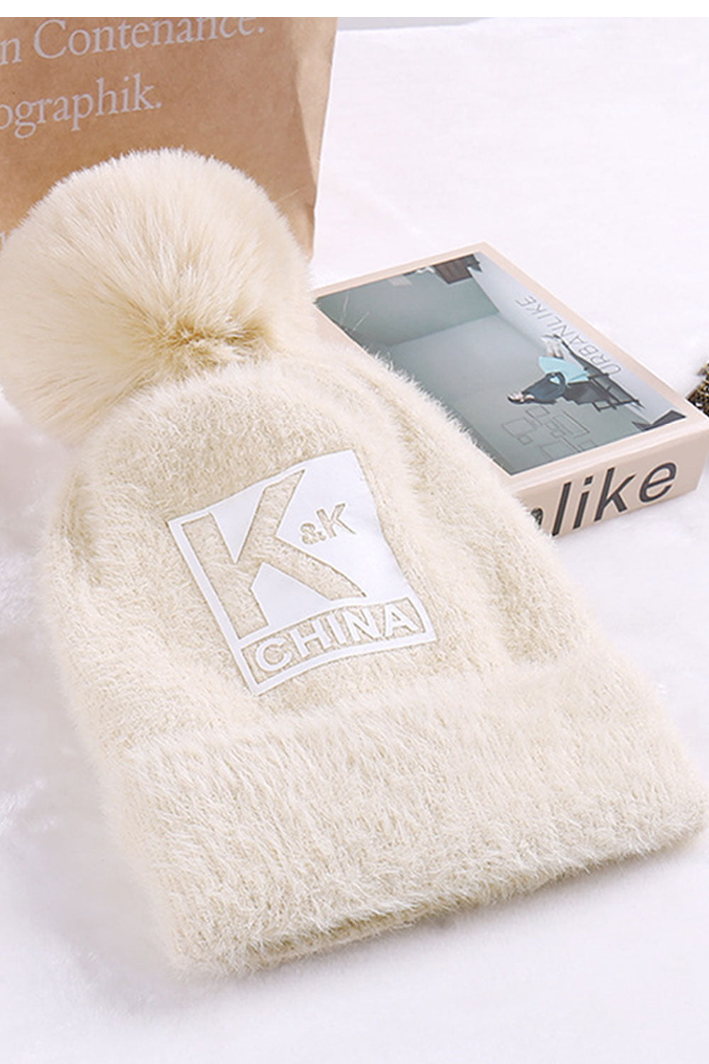 Women Casual Hairball Decoration Warm Knitted Hat