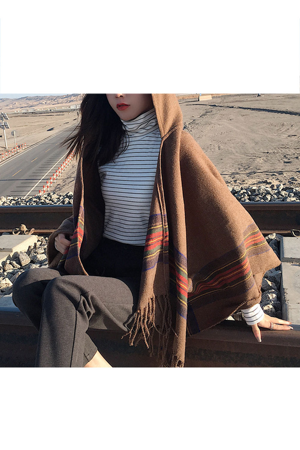 Women Soft Tassel Decorated Winter Cashmere Soft Breathable Shawl