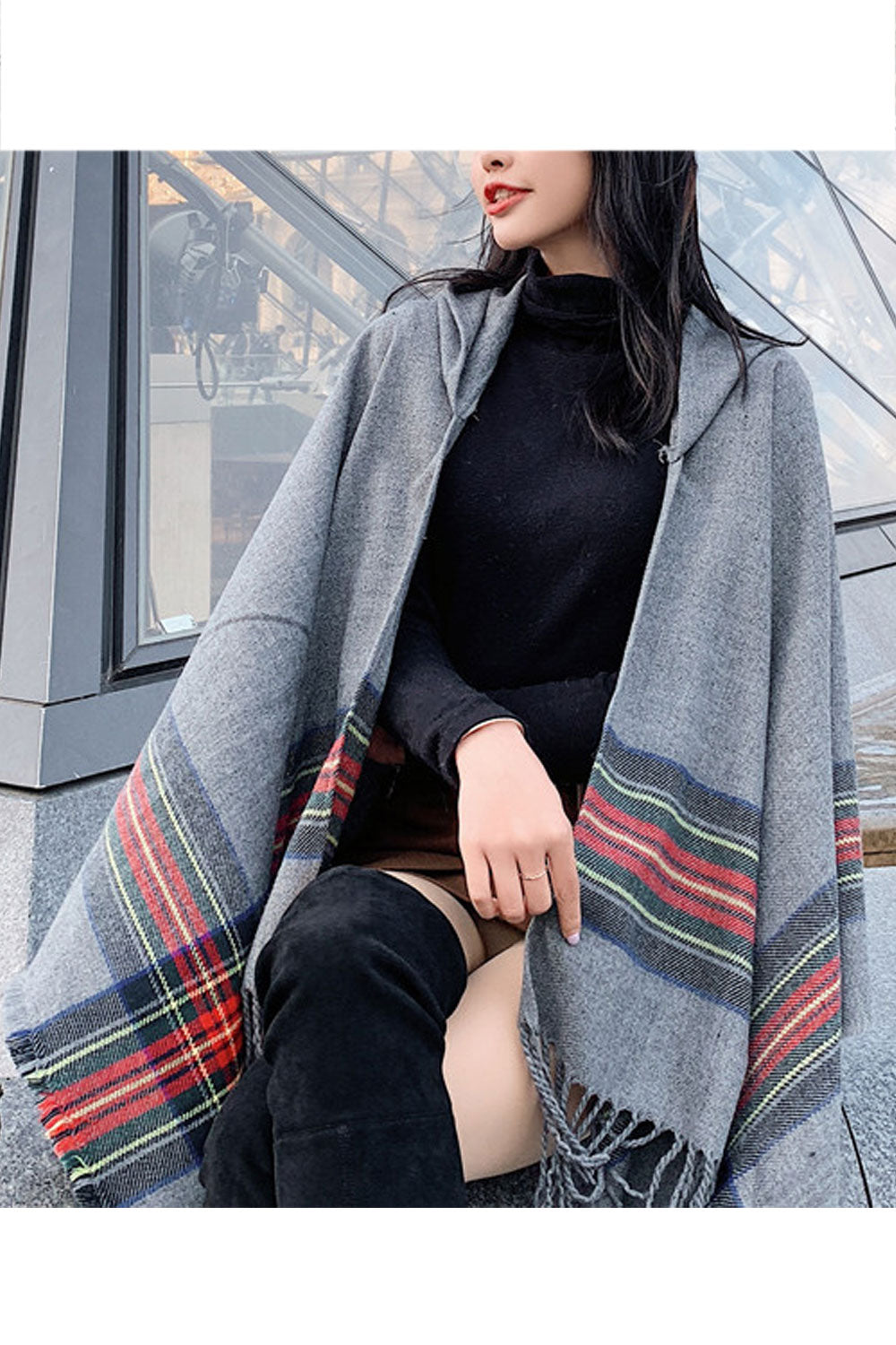 Women Soft Tassel Decorated Winter Cashmere Soft Breathable Shawl