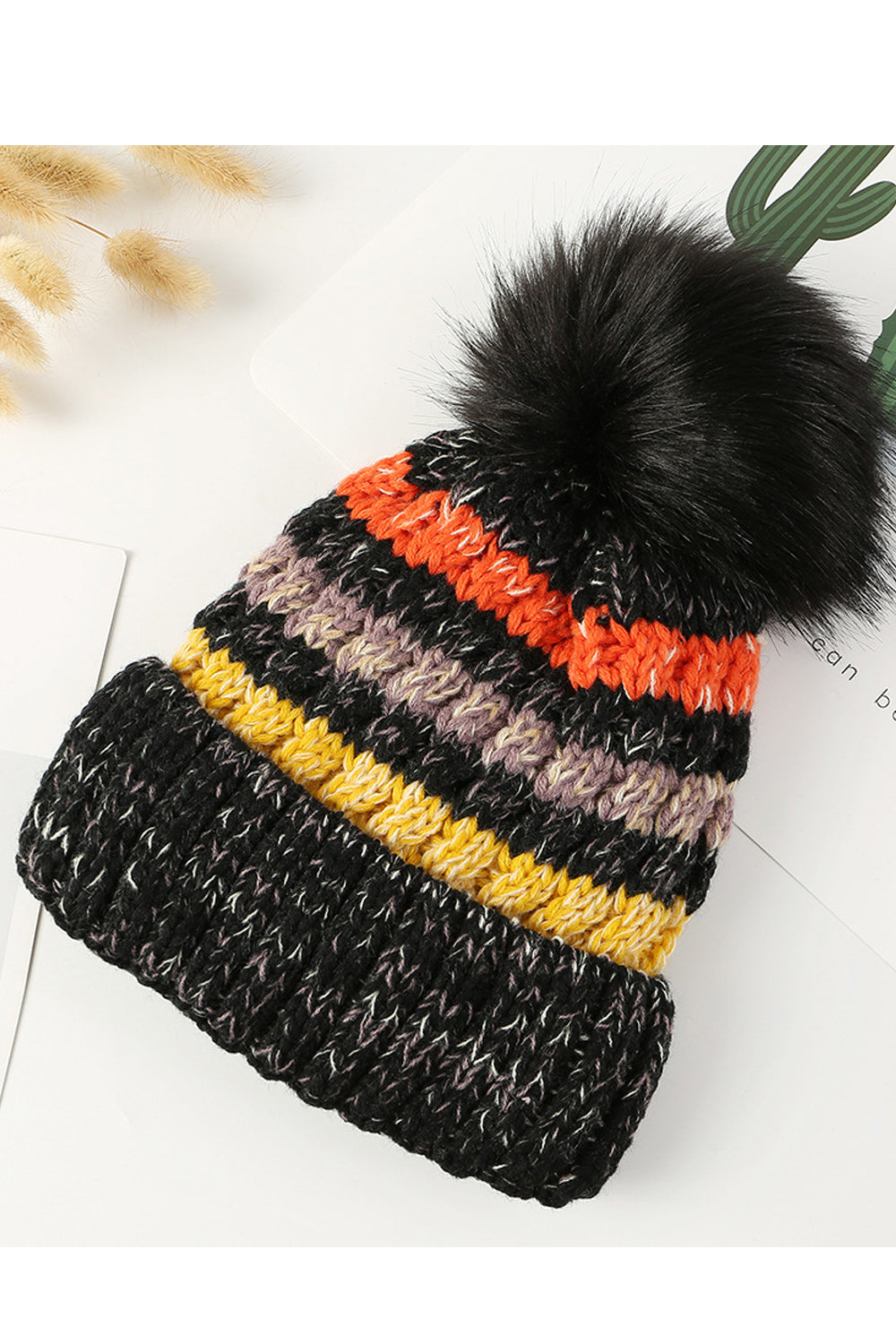 Women Hair Ball Decorated Soft Winter Season Cozy Knitted Hat