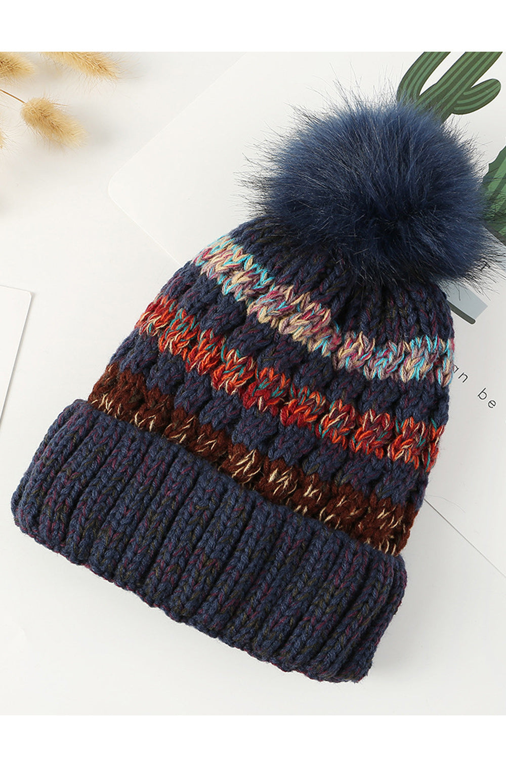 Women Hair Ball Decorated Soft Winter Season Cozy Knitted Hat