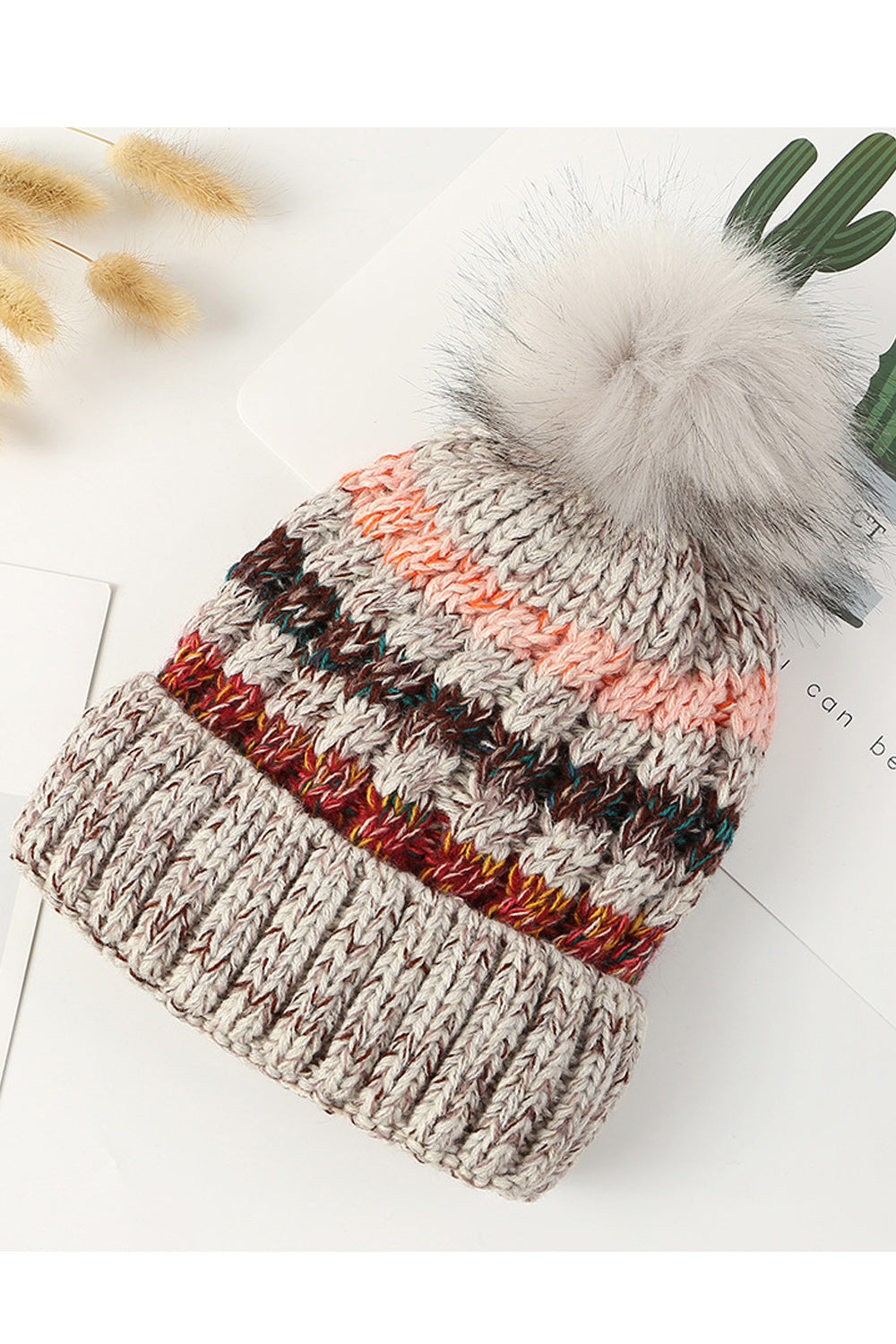 Women Hair Ball Decorated Soft Winter Season Cozy Knitted Hat
