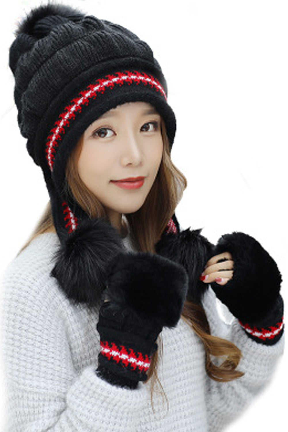 Women Soft Hair Ball Beautiful Winter Wind Breaker Knitted Hat
